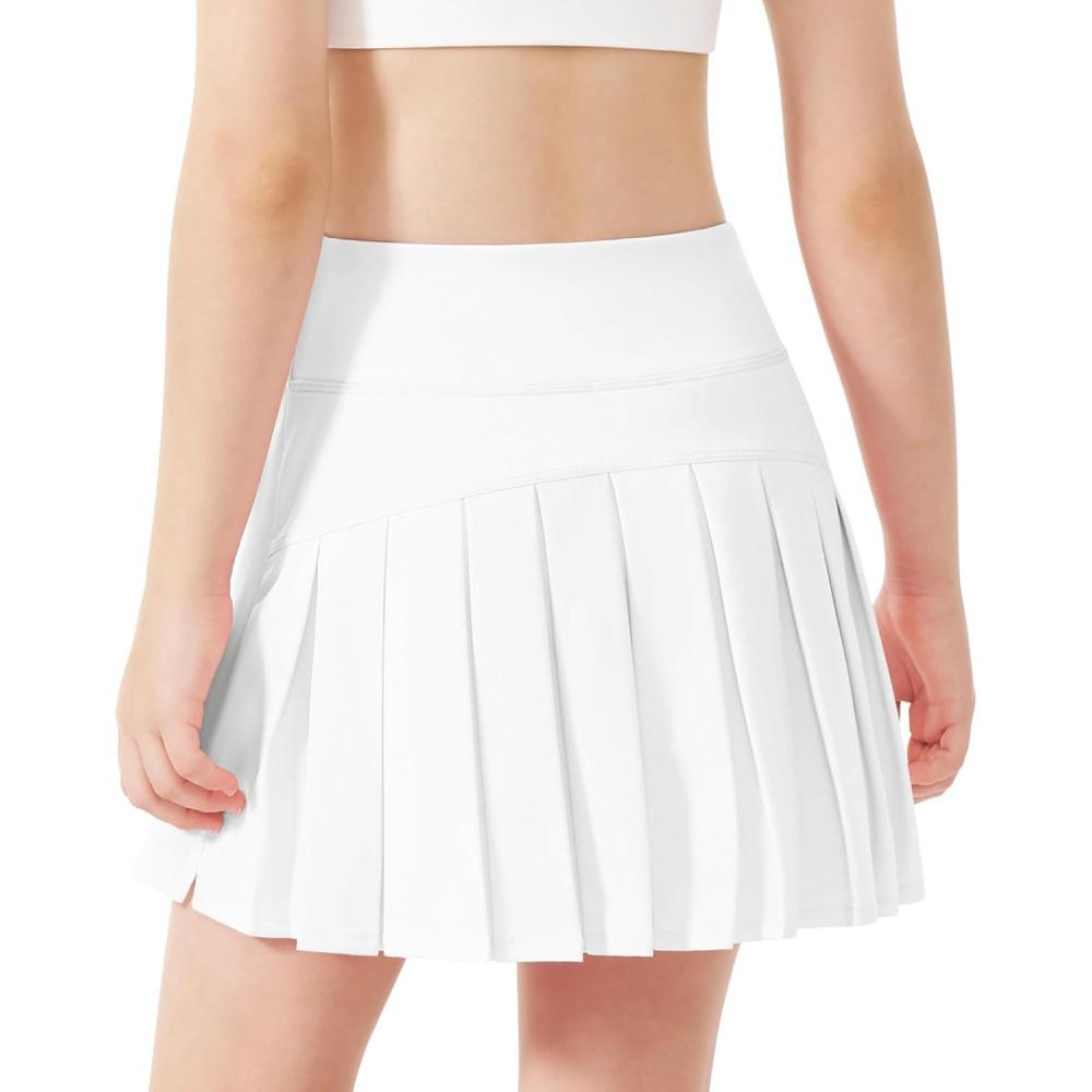imageStelle Girls Tennis Skirts with Inner Shorts Pockets Golf Skirts Athletic Running Workout Pleated Skort 515YearsWhite