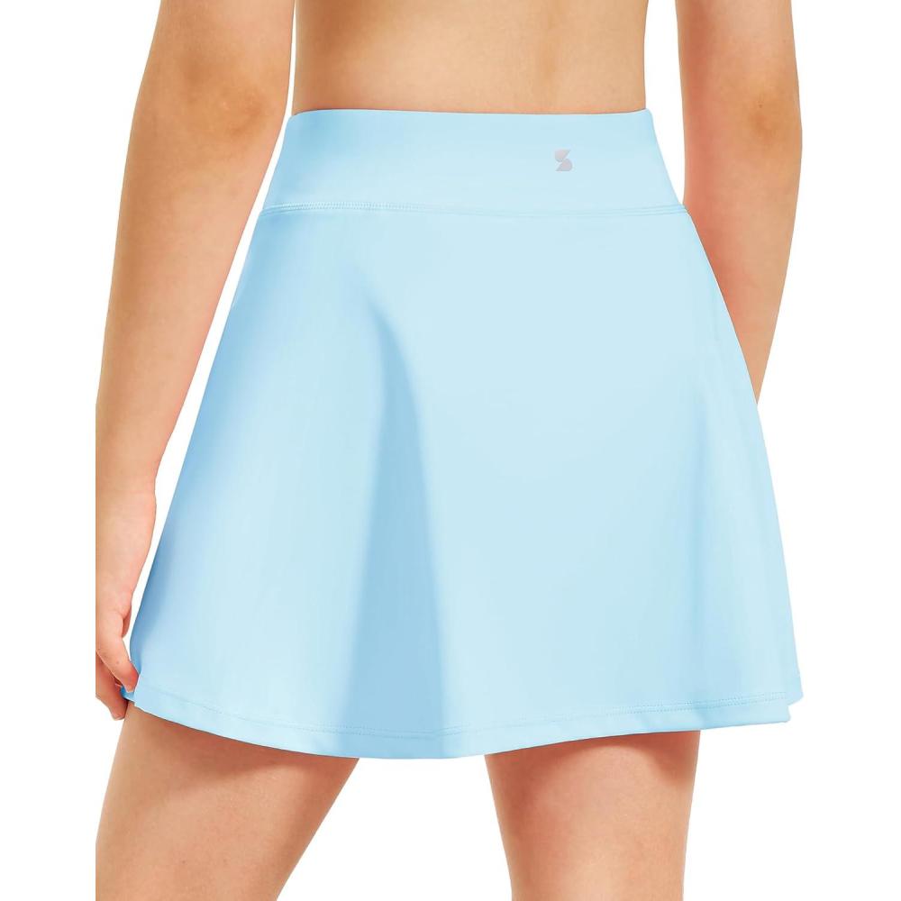 imageStelle Girls Tennis Skirts with Pockets Athletic Skorts Inner Shorts High Waisted Sports Golf Running SkirtBaby Blue