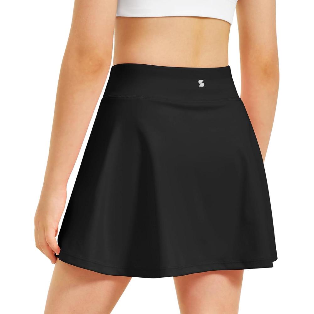 imageStelle Girls Tennis Skirts with Pockets Athletic Skorts Inner Shorts High Waisted Sports Golf Running SkirtBlack