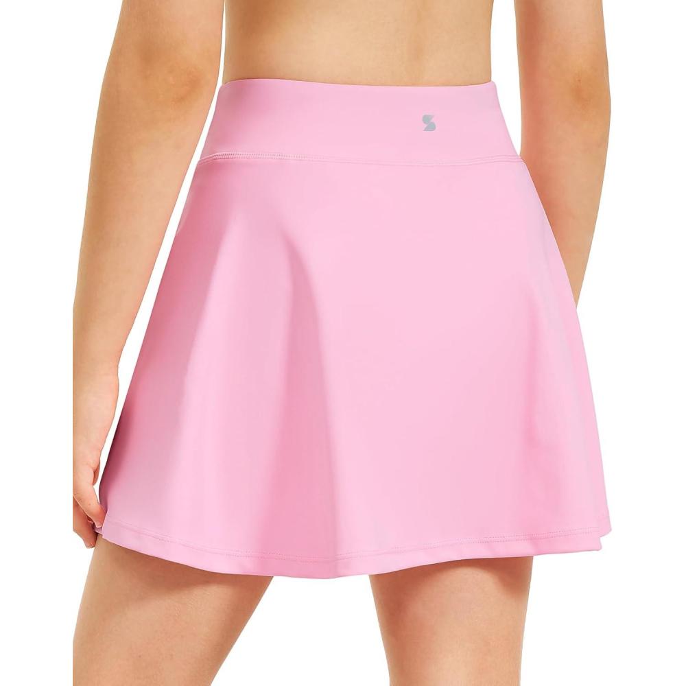 imageStelle Girls Tennis Skirts with Pockets Athletic Skorts Inner Shorts High Waisted Sports Golf Running SkirtCotton Candy