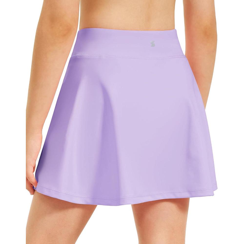 imageStelle Girls Tennis Skirts with Pockets Athletic Skorts Inner Shorts High Waisted Sports Golf Running SkirtLilac