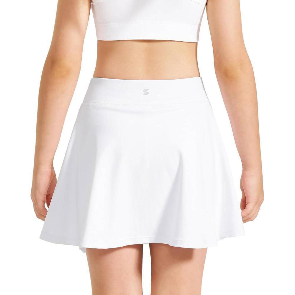 imageStelle Girls Tennis Skirts with Pockets Athletic Skorts Inner Shorts High Waisted Sports Golf Running SkirtWhite