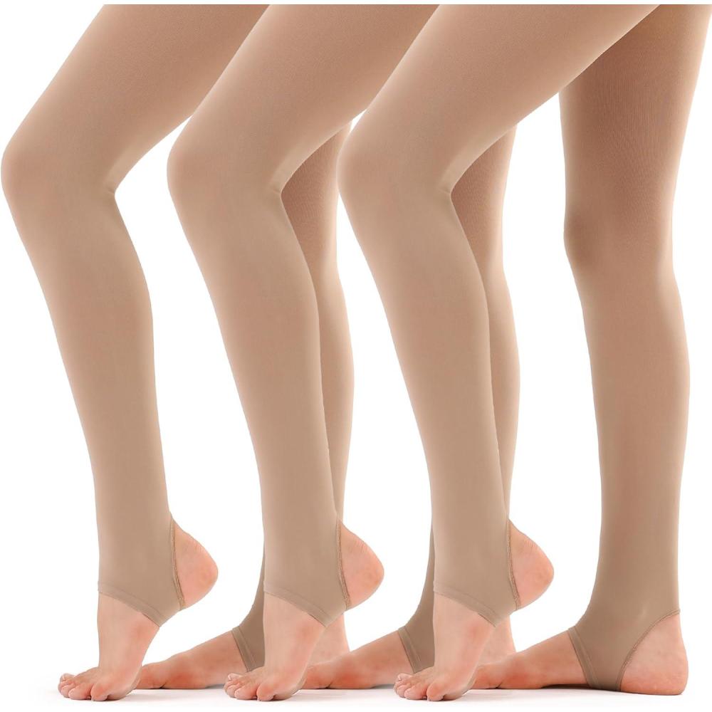 imageStelle Girls Women Stirrup Tights Ultra Soft Dance Tights for Ballet Gymnastics School Little KidBig KidWomen3 Pack Tan