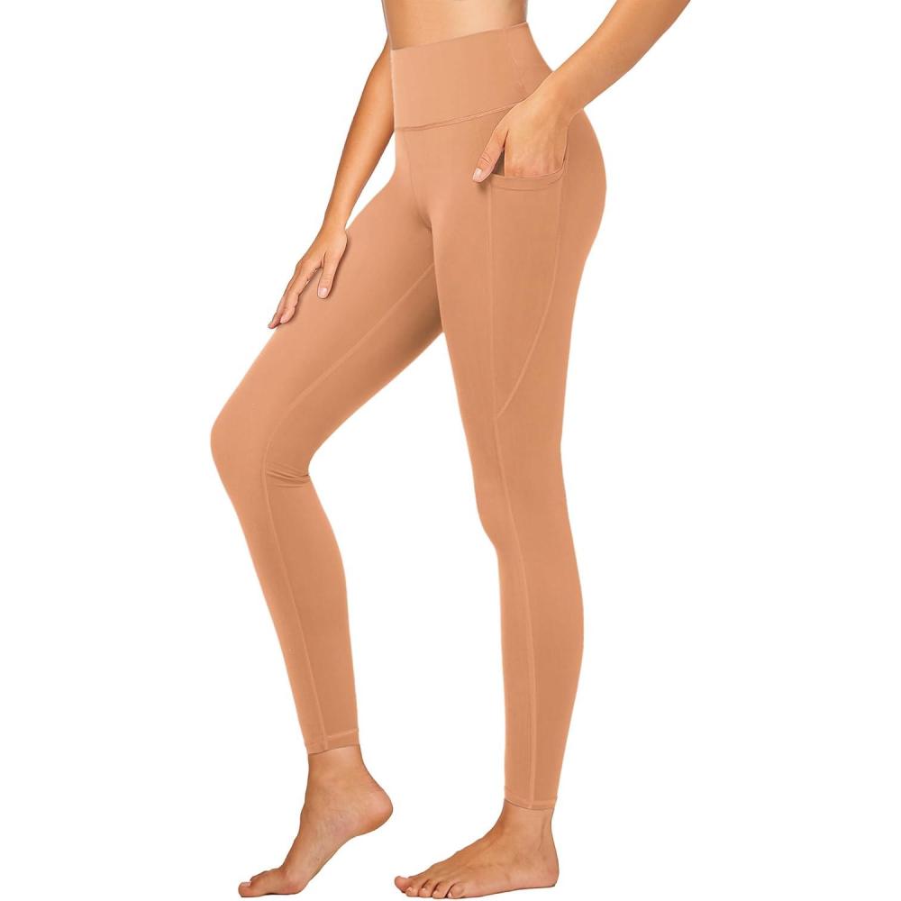 imageStelle High Waisted Yoga Leggings with Pockets Buttery Soft Workout Yoga Pants for Women Tummy Control Running GymBrushed Buttery Softautum Clay