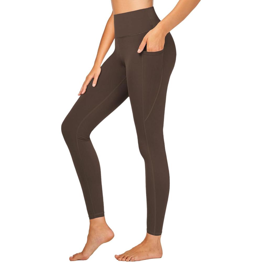 imageStelle High Waisted Yoga Leggings with Pockets Buttery Soft Workout Yoga Pants for Women Tummy Control Running GymBrushed Buttery Softcoffee