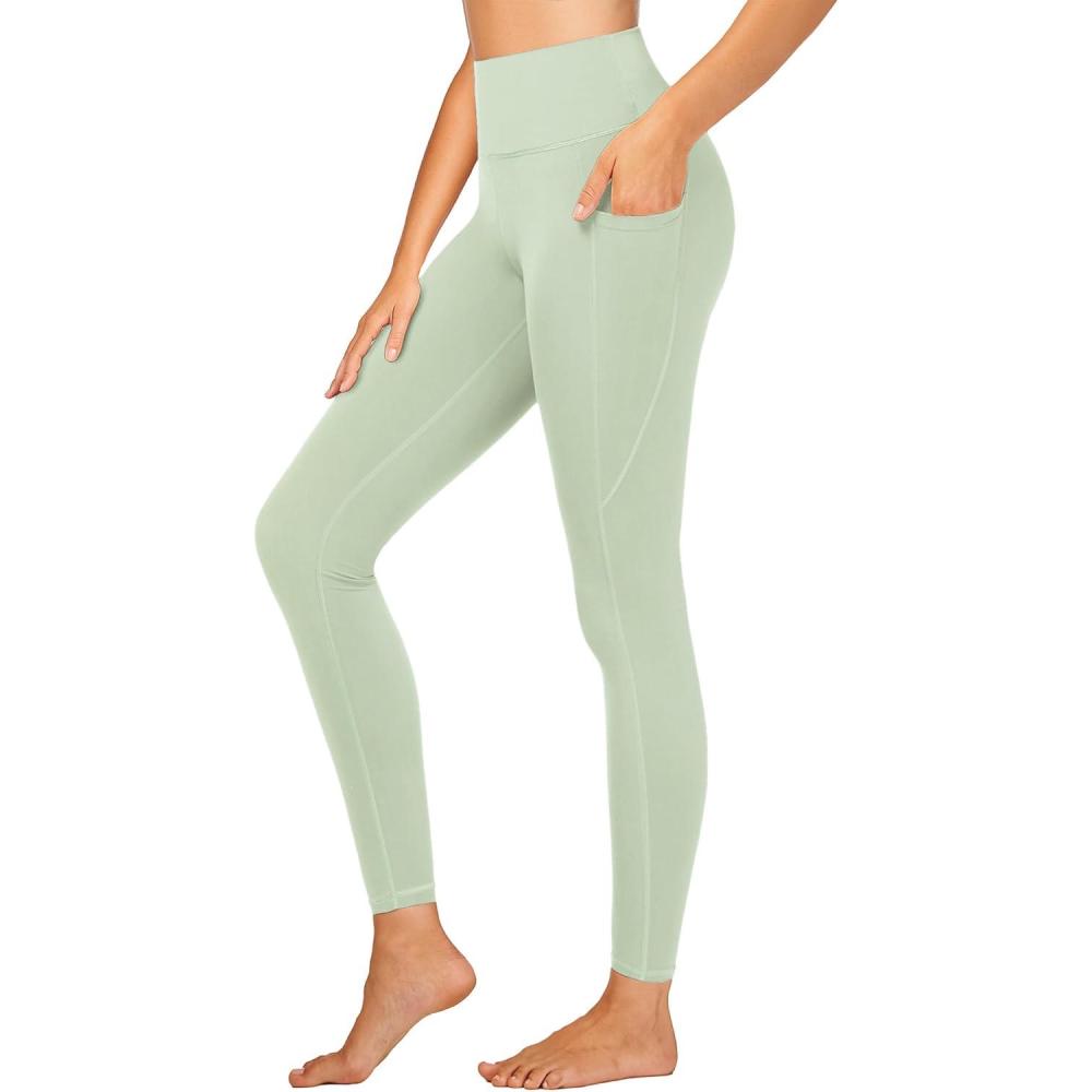 imageStelle High Waisted Yoga Leggings with Pockets Buttery Soft Workout Yoga Pants for Women Tummy Control Running GymBrushed Buttery Softmint Green