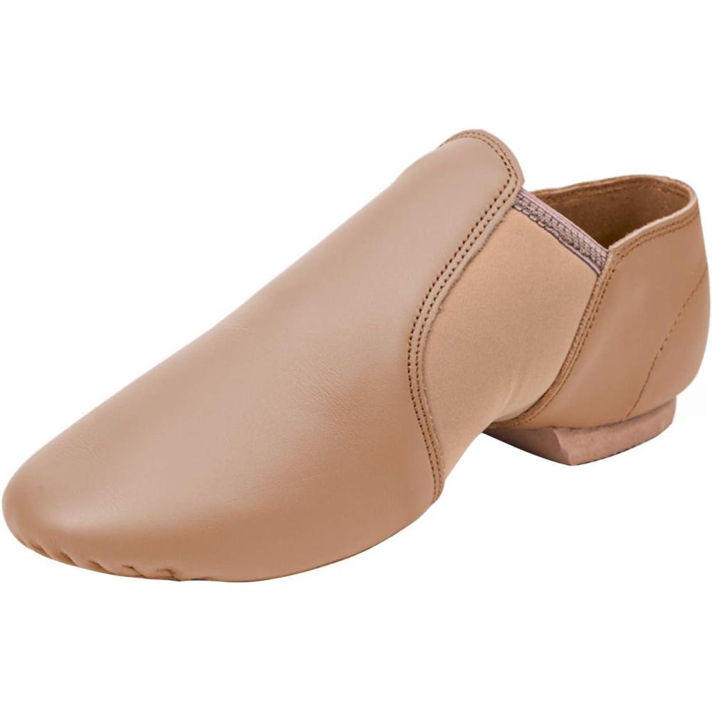 imageStelle Jazz Shoes for Girls Boys Leather Unisex SlipOn Dance Shoes ToddlerLittle KidBig KidTan