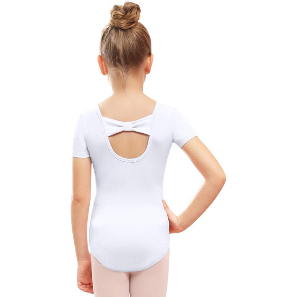 imageStelle Leotard for Girls Black Ballet Dance Leotard Gymnastics Outfits with Bow Back ToddlerLittleBig Kids1white