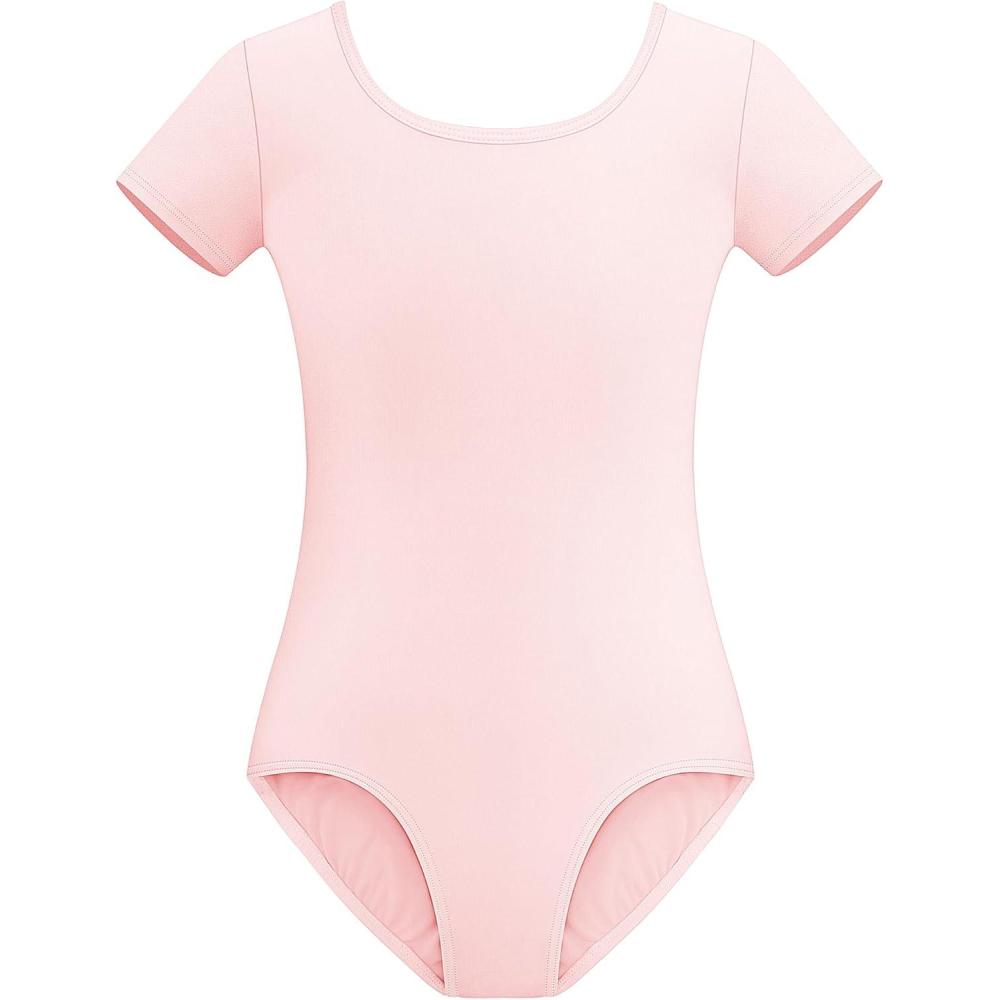 imageStelle Leotards for Girls Ballet Scoop Neck Short Sleeve Leotard Gymnastics Dance UnitardsBallet Pink