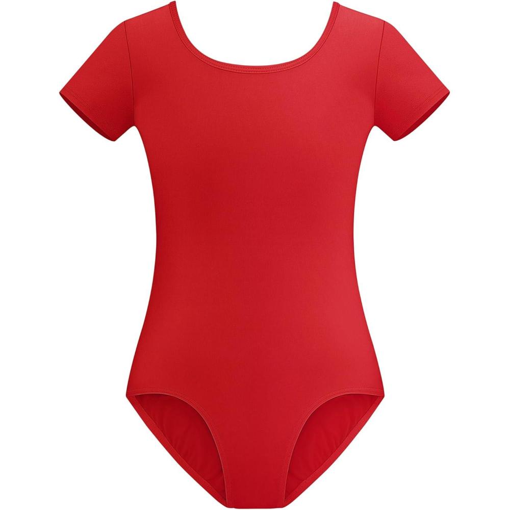 imageStelle Leotards for Girls Ballet Scoop Neck Short Sleeve Leotard Gymnastics Dance UnitardsRed