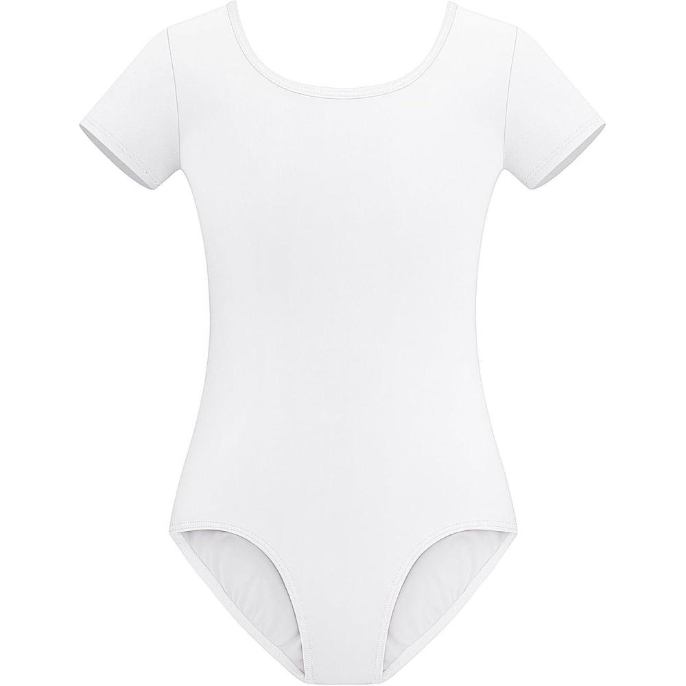 imageStelle Leotards for Girls Ballet Scoop Neck Short Sleeve Leotard Gymnastics Dance UnitardsWhite