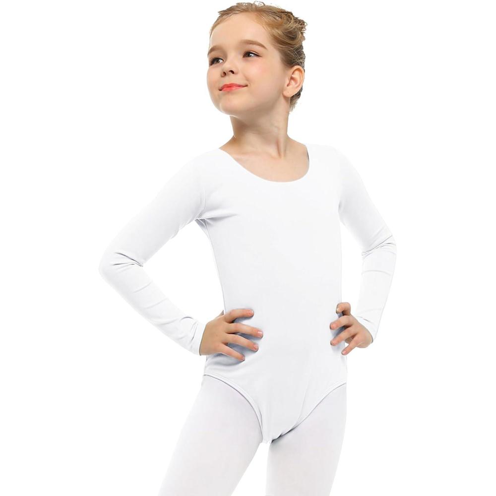 imageStelle Long Sleeve Ballet Leotards for Girls Dance Leotard Black Gymnastics Ballet Outfits ToddlerLittle KidBig KidWhite