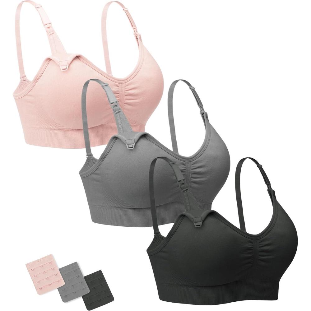 imageStelle Nursing Bras Maternity Bra for Breastfeeding Pregnancy Wireless Bralette with Pads Extenders ampamp ClipsBlackgrayrose Pink