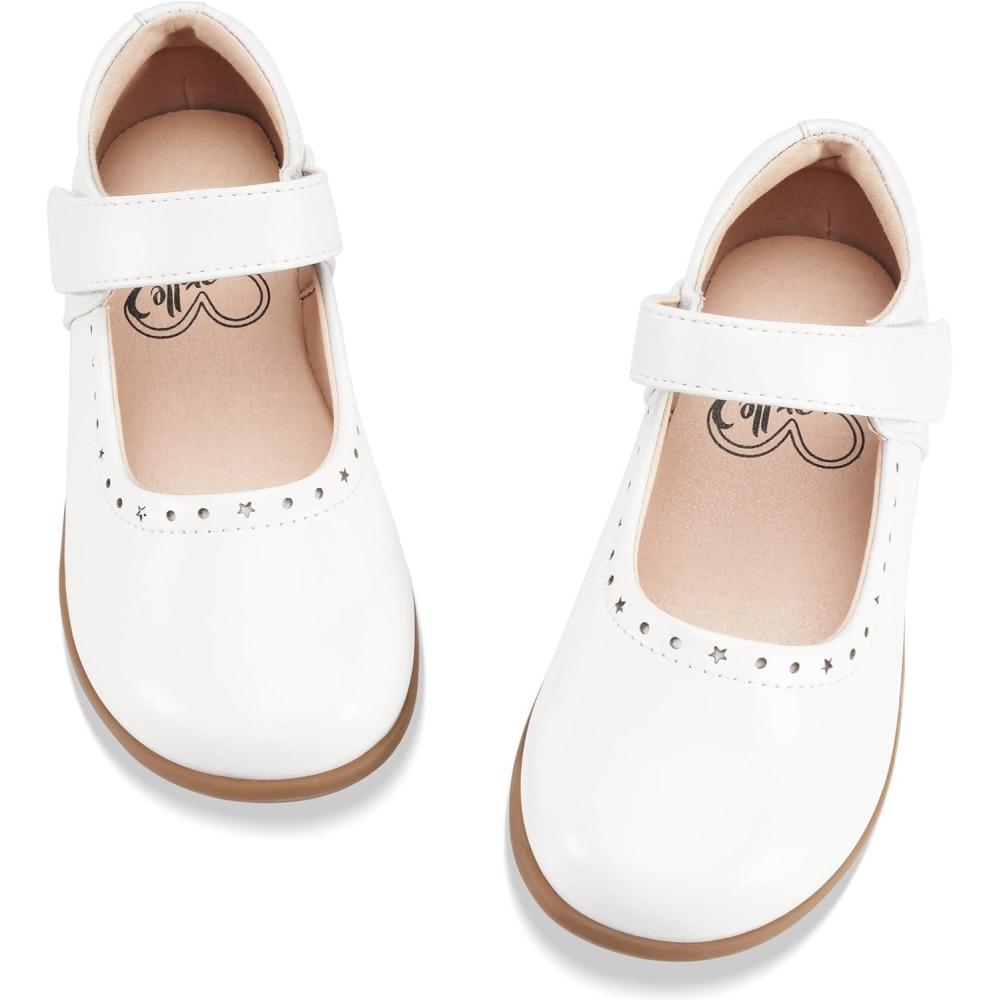 imageStelle School Shoes for Girls Mary Jane Dress Shoes Uniform Flats LittleBig KidsWhite
