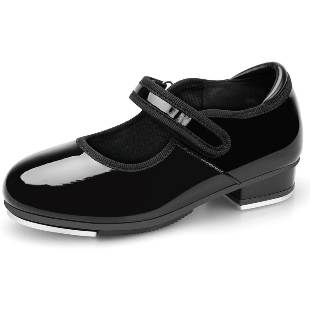 imageStelle Tap Shoes for Girls Toddler PU Tap Dance Shoes for ToddlerLittle KidsBig KidsBlack