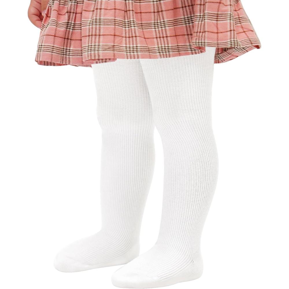 imageStelle Toddler Girls Tights Baby Cable Knit Thick Stockings Cotton Winter Warm Leggings Pantyhose 123 Pack1white