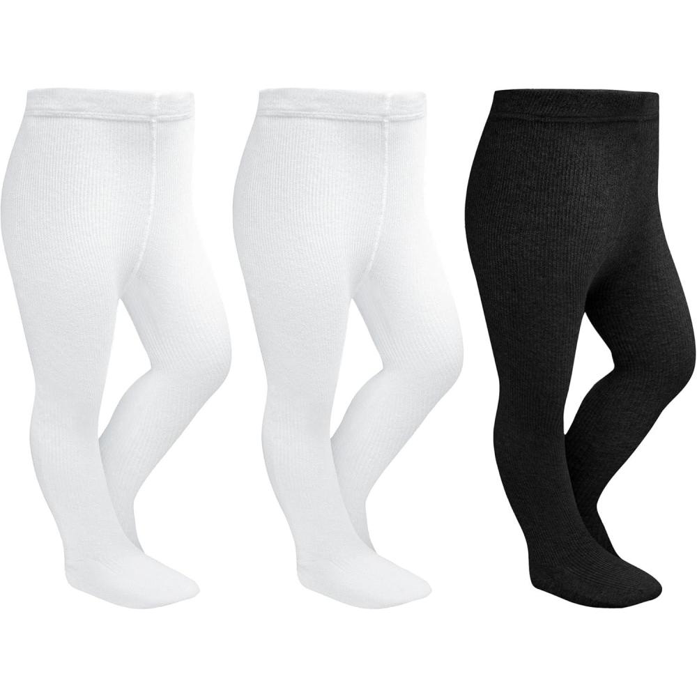 imageStelle Toddler Girls Tights Baby Cable Knit Thick Stockings Cotton Winter Warm Leggings Pantyhose 123 Pack2 White1 Black