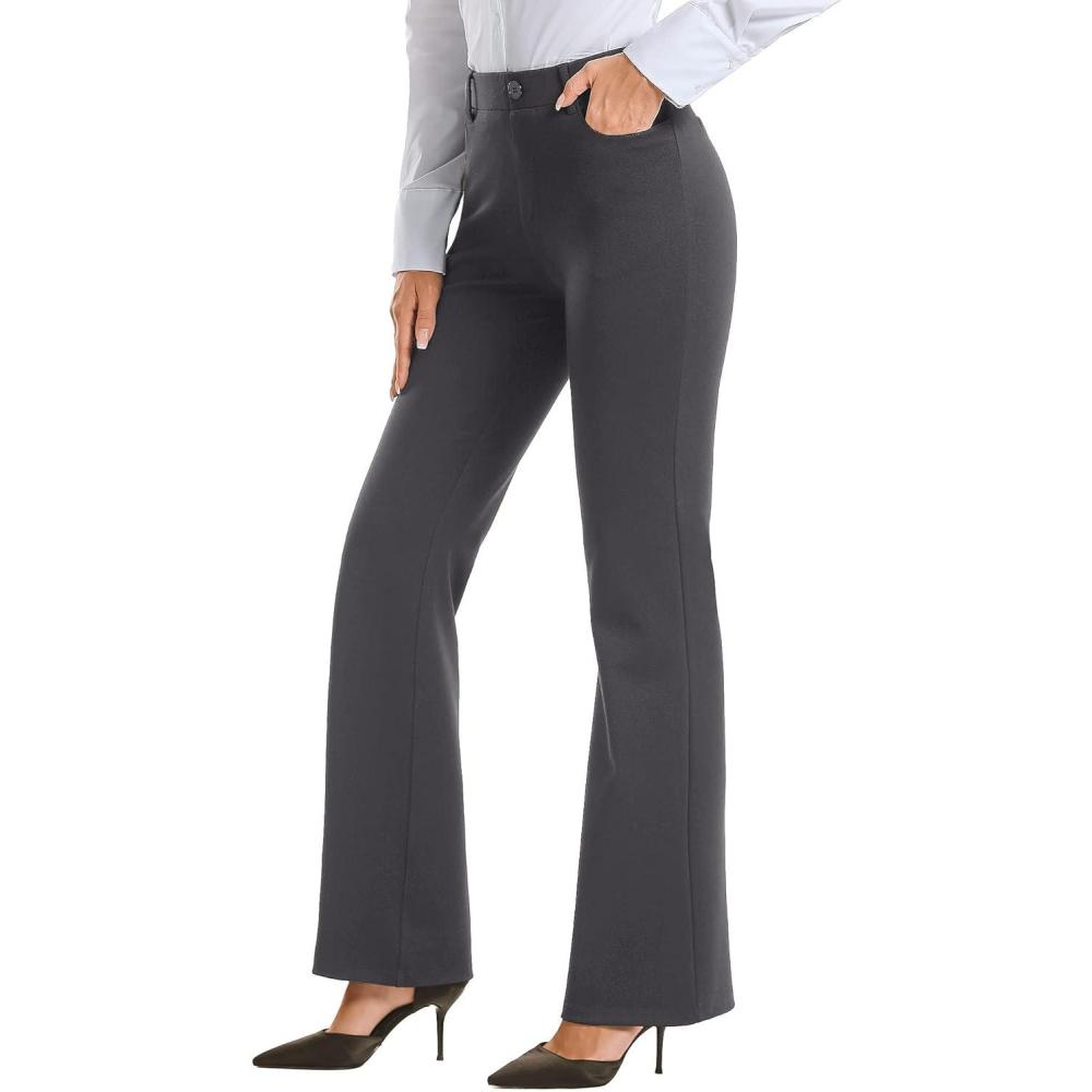 imageStelle Women 28quot30quot 32quot Bootcut Dress Pants Business Casual Work Pants with Pockets Pull On Regular Slacks for Office28 Charcoal Grey