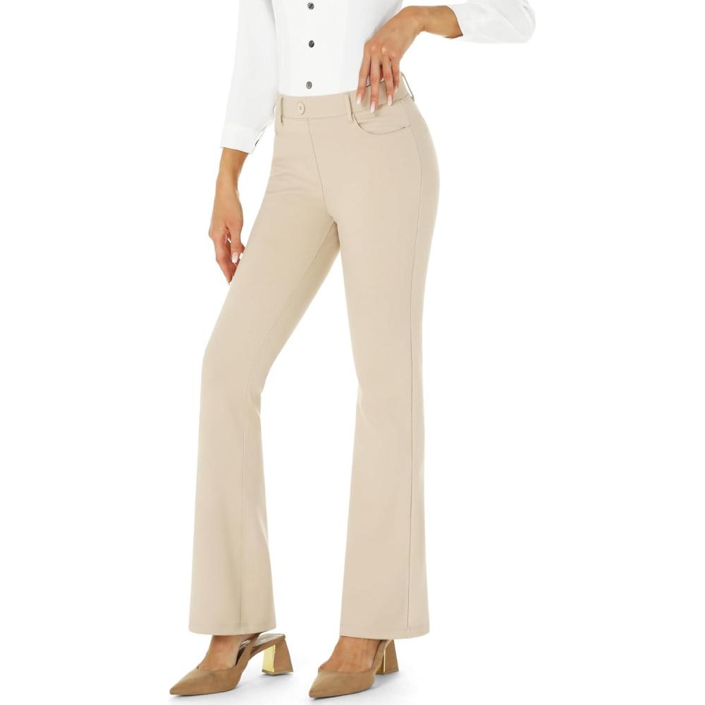 imageStelle Women 28quot30quot 32quot Bootcut Dress Pants Business Casual Work Pants with Pockets Pull On Regular Slacks for Office30 Dune