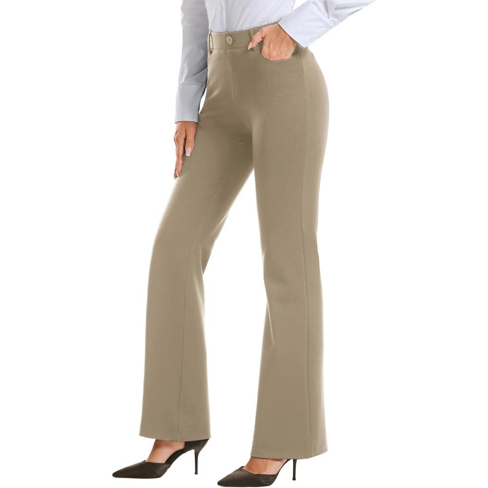 imageStelle Women 28quot30quot 32quot Bootcut Dress Pants Business Casual Work Pants with Pockets Pull On Regular Slacks for Office30 Grey Khaki