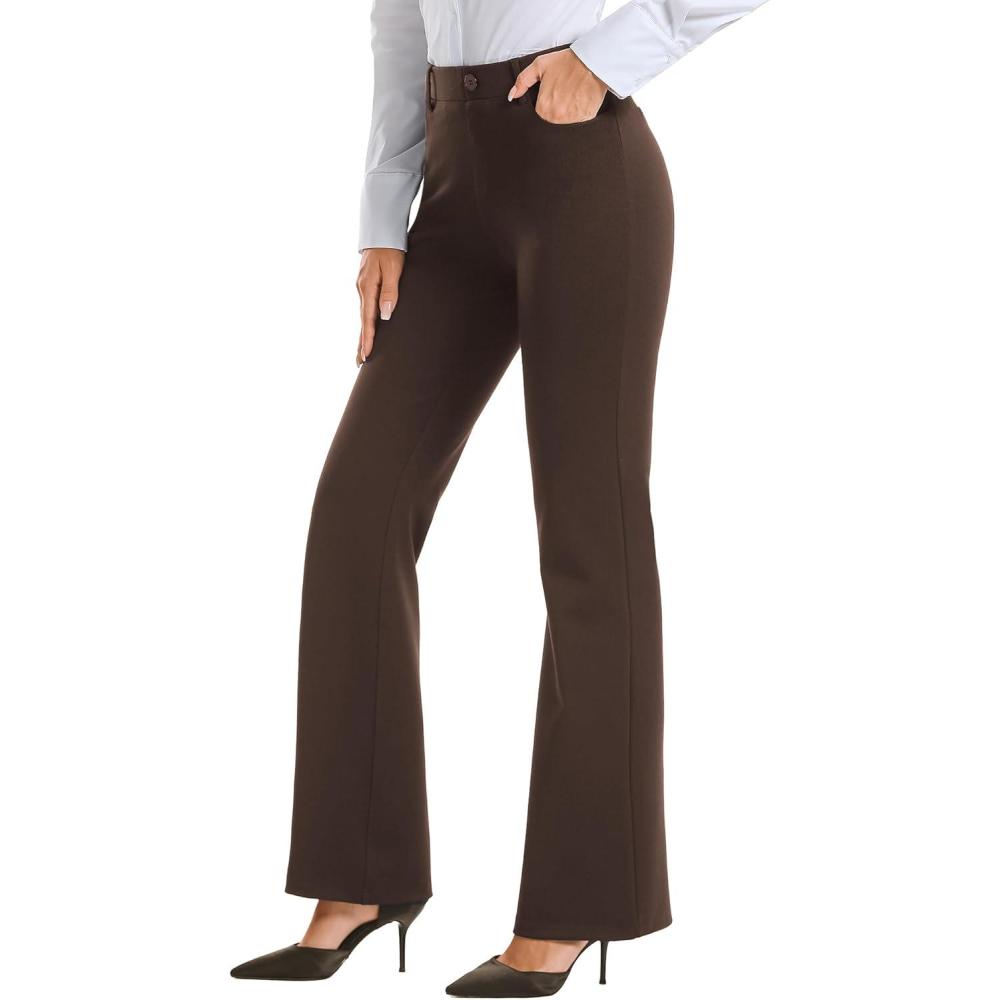 imageStelle Women 28quot30quot 32quot Bootcut Dress Pants Business Casual Work Pants with Pockets Pull On Regular Slacks for Office32 Coffee