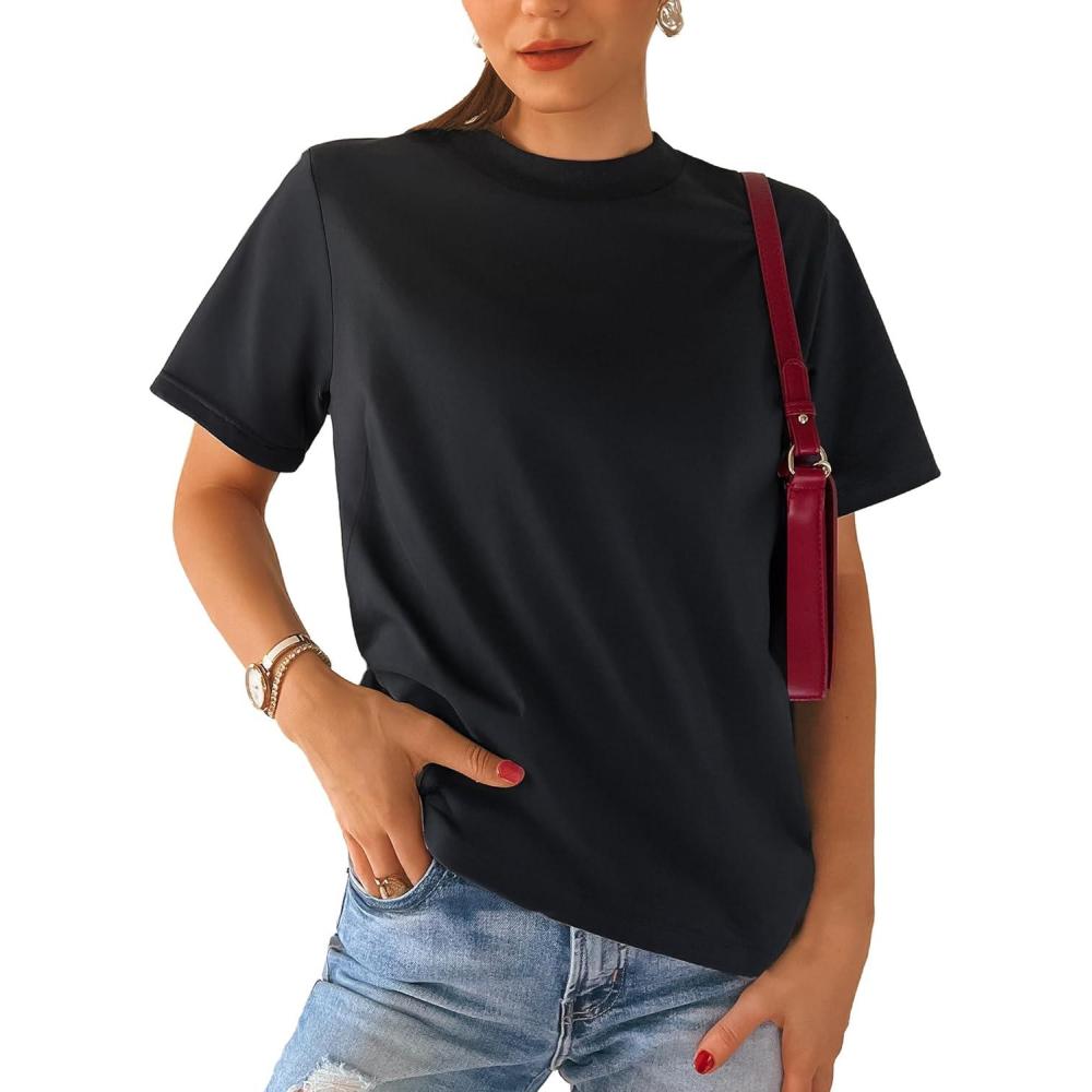 imageStelle Women Cotton TShirts Oversized Crewneck Short Sleeve Summer Casual Tops Unisex AdultBlack