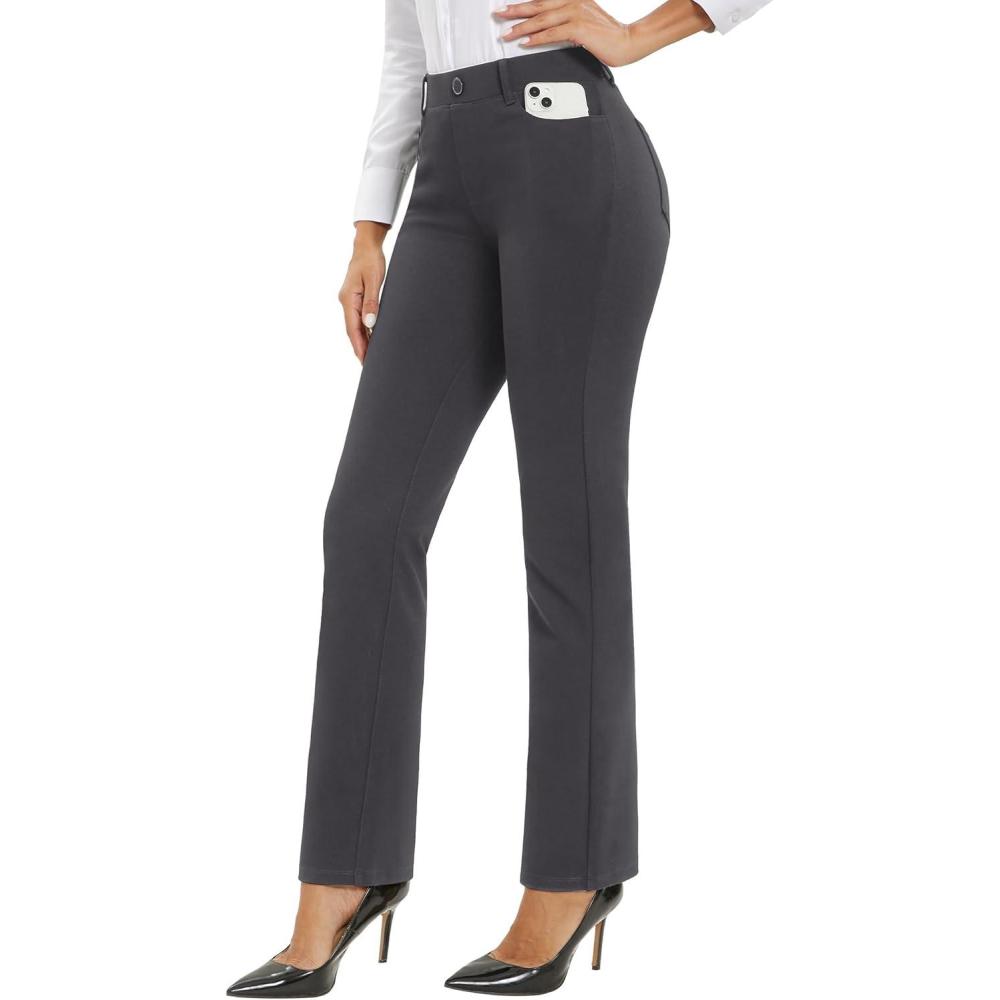 imageStelle Women Dress Pants Business Casual Straight Leg 30quot Stretch Work Pants Pull On Slimfit Regular Slacks with 4 PocketsCharcoal