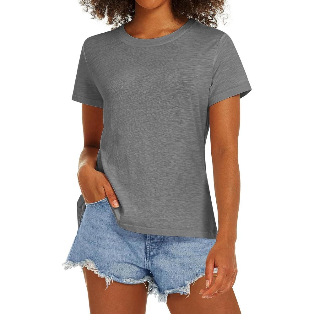 imageStelle Women T Shirts Crew Neck Short Sleeve Shirts Modal Soft Summer Classic Fit TeesDark Grey