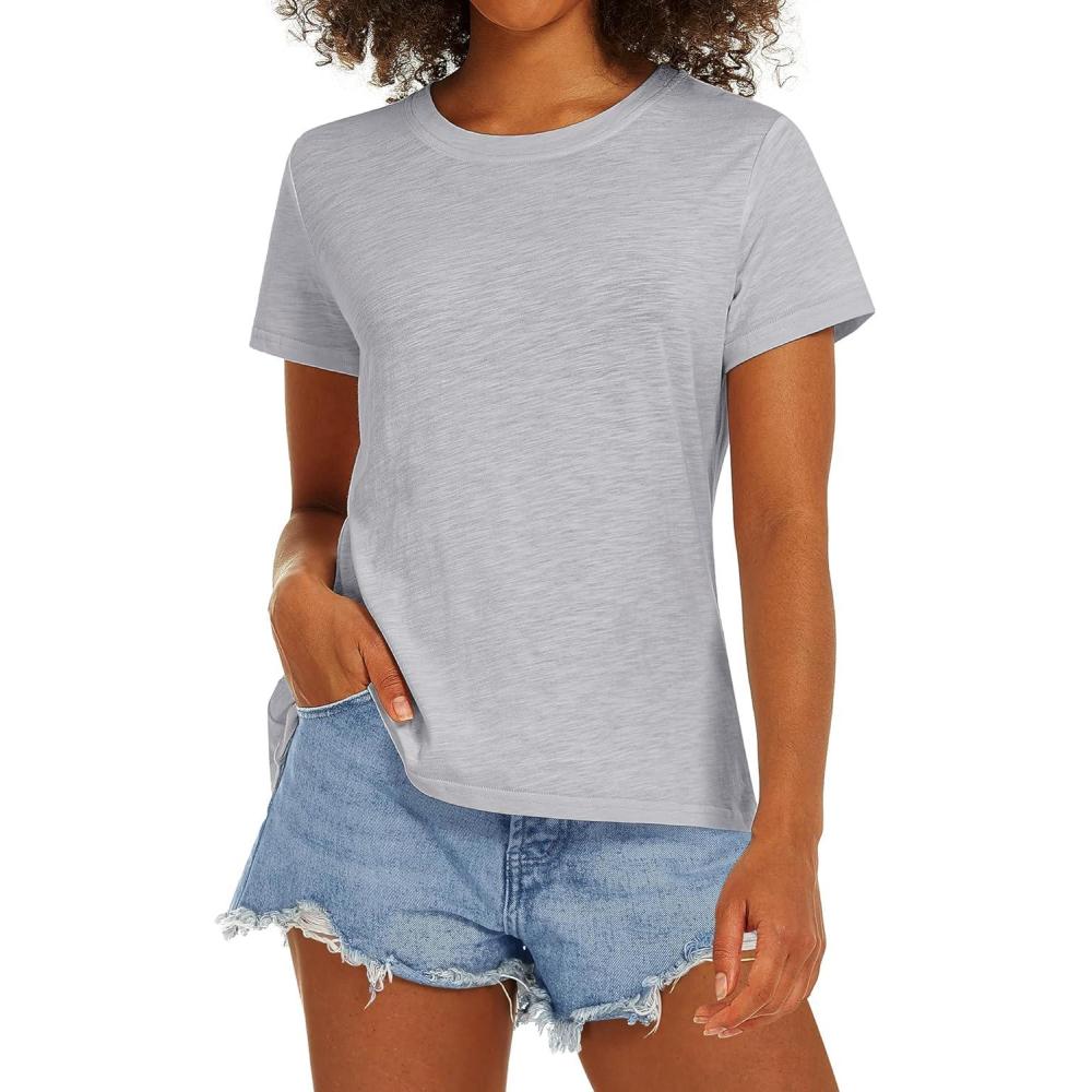 imageStelle Women T Shirts Crew Neck Short Sleeve Shirts Modal Soft Summer Classic Fit TeesGrey