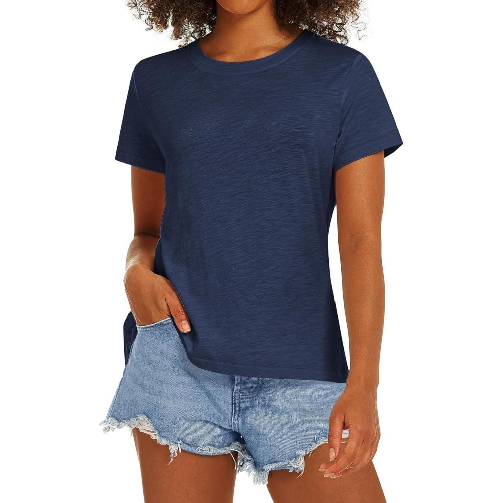 imageStelle Women T Shirts Crew Neck Short Sleeve Shirts Modal Soft Summer Classic Fit TeesNavy