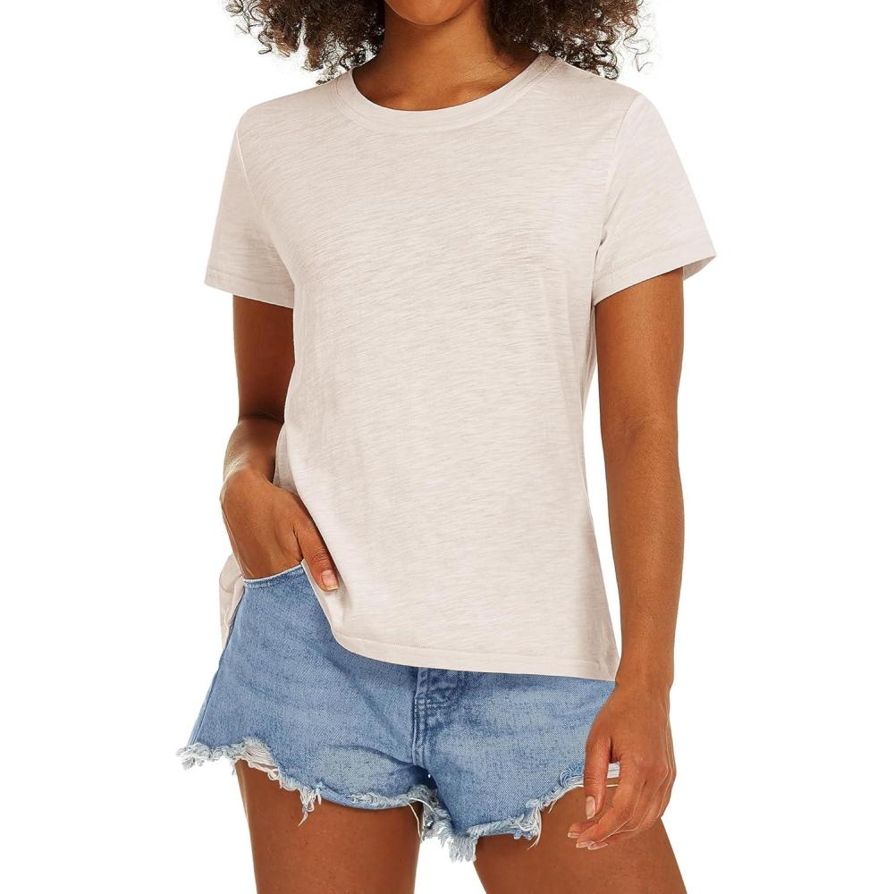 imageStelle Women T Shirts Crew Neck Short Sleeve Shirts Modal Soft Summer Classic Fit TeesOat Milk
