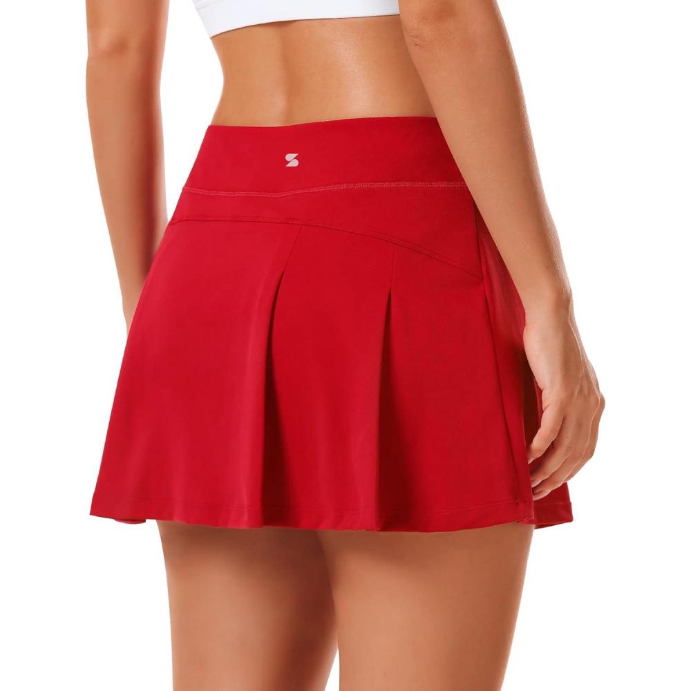 imageStelle Women Tennis Skirt Golf Skorts Athletic High Waisted with Pockets Inner Shorts Sport Workout Pleated PickleballRed