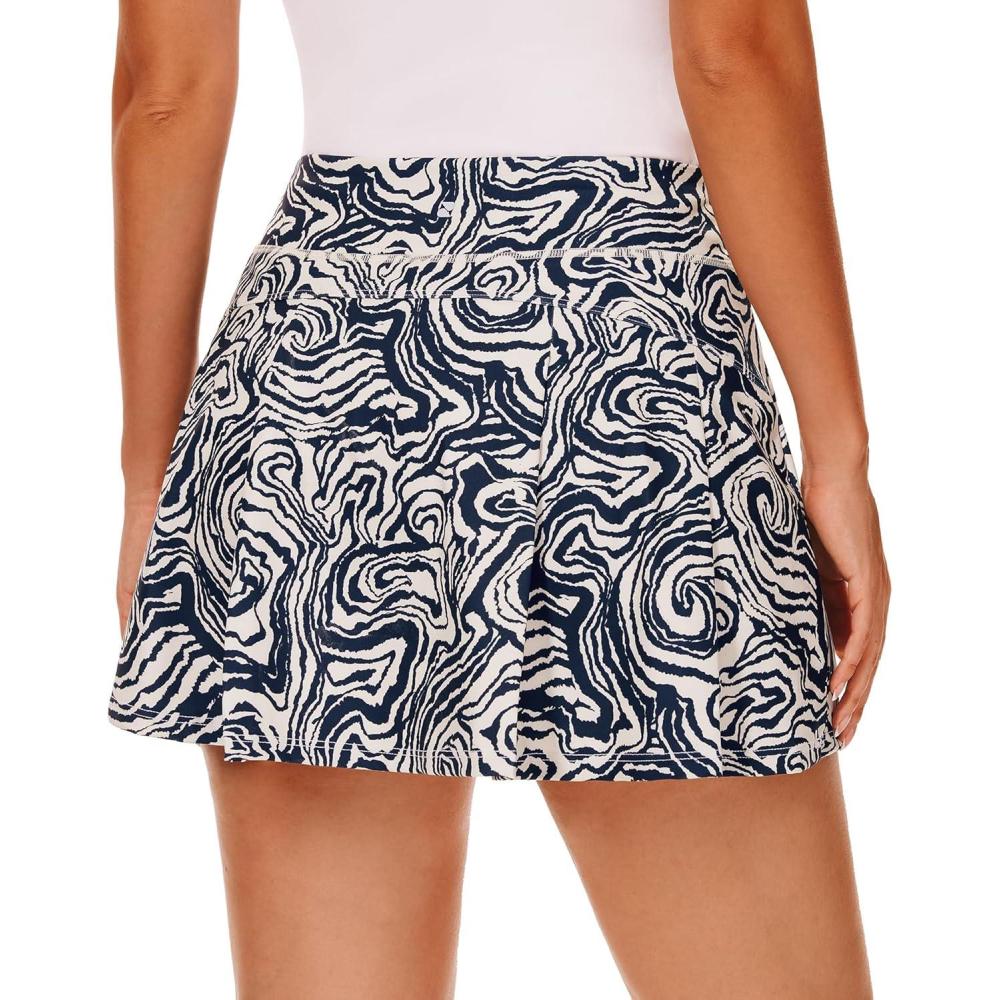 imageStelle Women Tennis Skirt Golf Skorts Athletic High Waisted with Pockets Inner Shorts Sport Workout Pleated PickleballWavy Ink