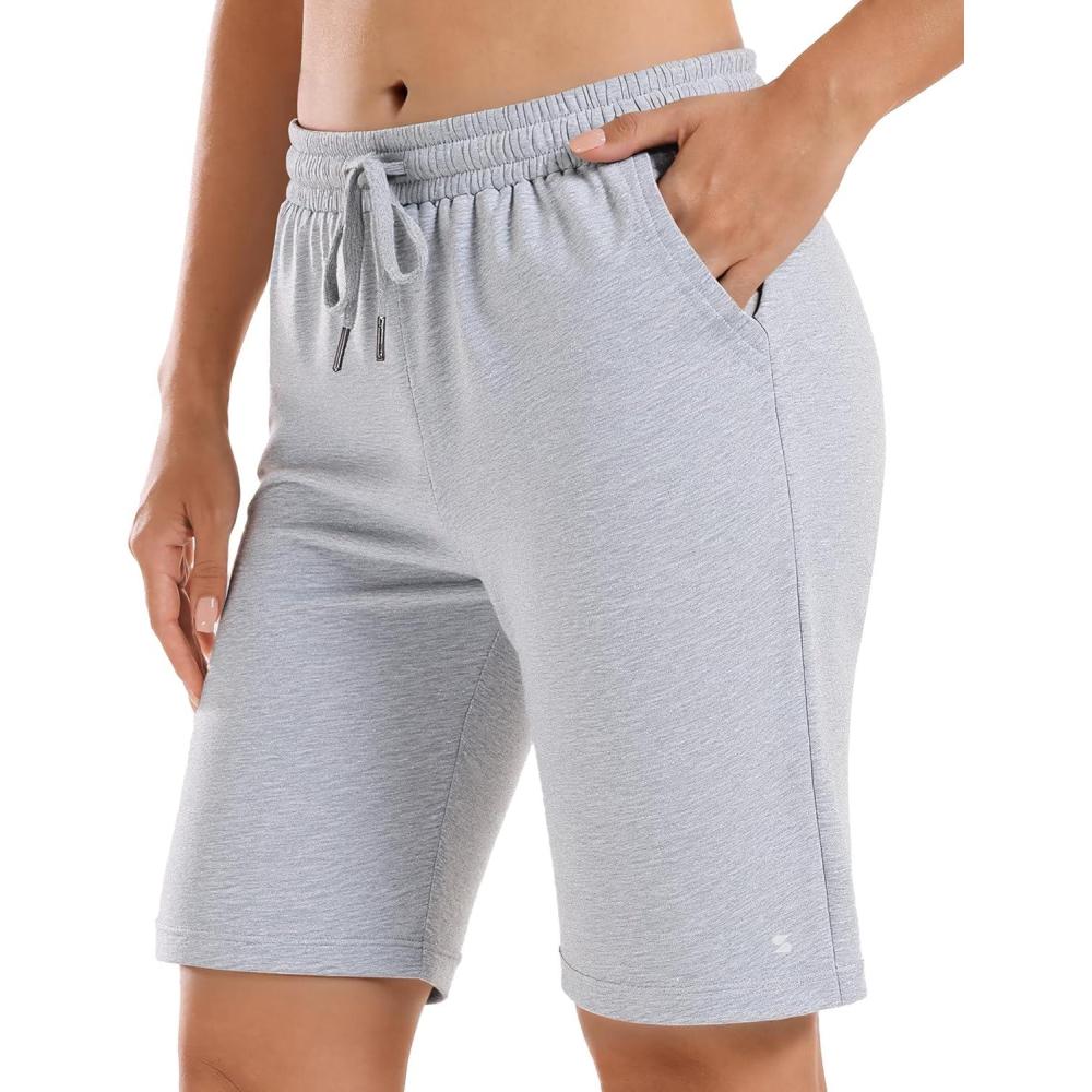 imageStelle Womens 7quot10quot Cotton Bermuda Shorts Knee Length Comfy Lounge Athletic Sweat Shorts with Deep Pockets10 Lightgrey