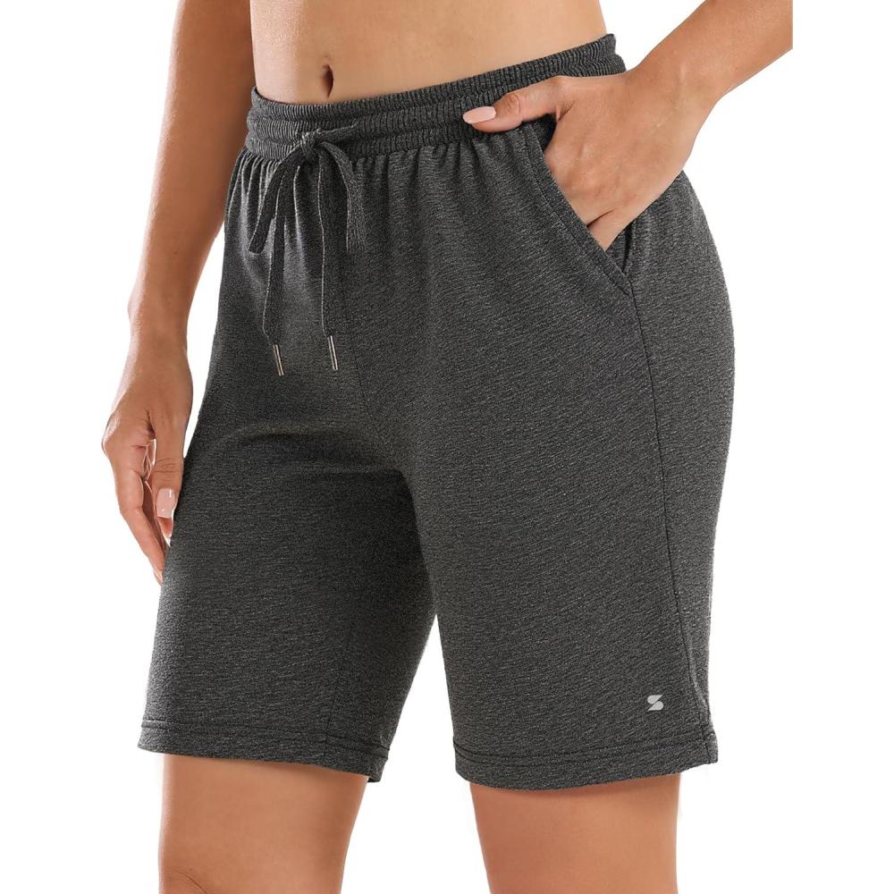 imageStelle Womens 7quot10quot Cotton Bermuda Shorts Knee Length Comfy Lounge Athletic Sweat Shorts with Deep Pockets7 Charcoal
