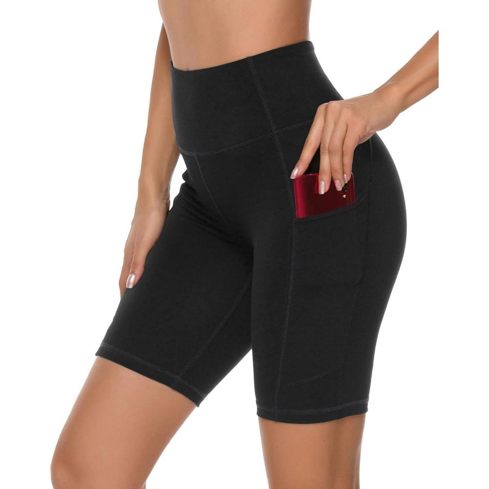 imageStelle Womens 8quot 5quot High Waist Biker Shorts Yoga Shorts with Pockets Tummy Control Workout Shorts for Running Gym8 Black