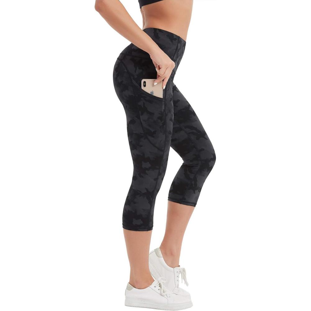 imageStelle Womens Capri Yoga Pants with Pockets Essential High Waisted Legging for WorkoutNylonblackgrey Camo