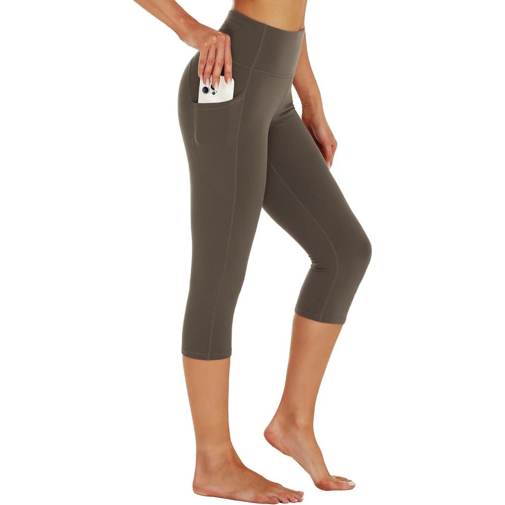 imageStelle Womens Capri Yoga Pants with Pockets Essential High Waisted Legging for WorkoutTea Brown