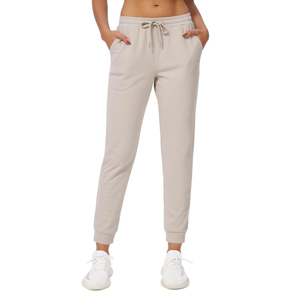 imageStelle Womens High Waist Drawstring Jogger Athletic Lounge Sweatpants with PocketsOat Milk
