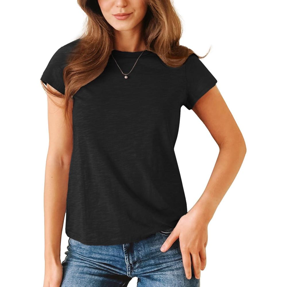 imageStelle Womens Modal Soft Crewneck Short Sleeve T Shirts Summer Casual Basic Tops TeesBlack