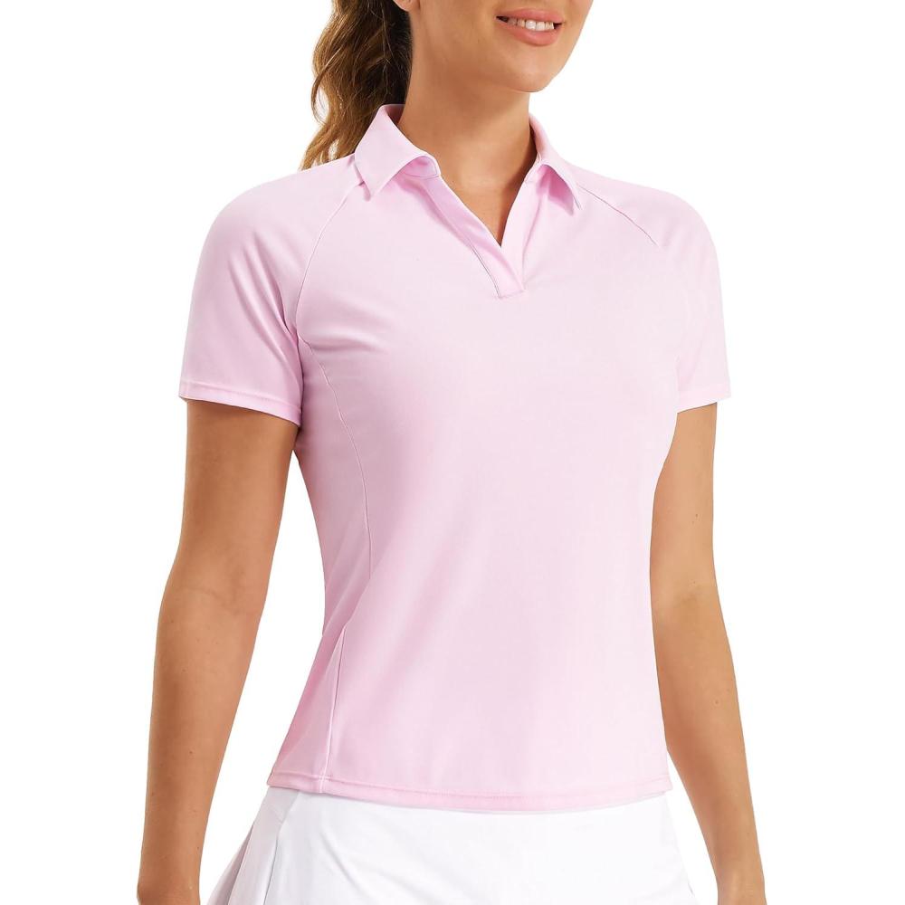 imageStelle Womens Polo Golf Shirts UPF 50 V Neck Short Sleeve Collared Tennis Shirts Casual Tank TopsCherry Blossom
