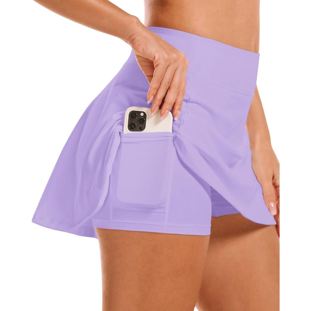 imageStelle Womens Tennis Golf Skirts High Waisted with Pockets Inner Shorts for Athletic Skorts Sports Running PickleballLilac