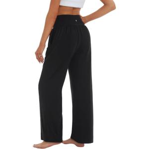 Stelle 28” Wide Leg Yoga Pants Womens High Waisted Cozy Sweatpants Flowy Sports Athletic Lounge Pants with Pockets(Black)