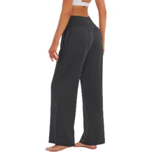 Stelle 28” Wide Leg Yoga Pants Womens High Waisted Cozy Sweatpants Flowy Sports Athletic Lounge Pants with Pockets(Charcoal)