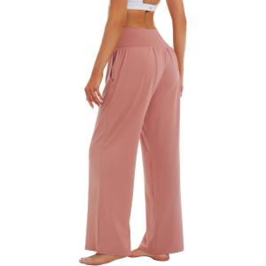 Stelle 28” Wide Leg Yoga Pants Womens High Waisted Cozy Sweatpants Flowy Sports Athletic Lounge Pants with Pockets(Dusty Pink)