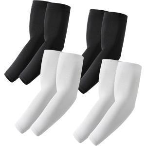 Stelle Arm Sleeves UV Sun Protection Compression Cooling Sleeves UPF 50 for Women Men Sport/Working/Tattoo Cover up(4 Pairs-2 Black+2 Grey)