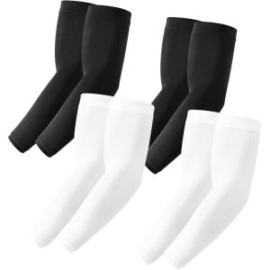 Stelle Arm Sleeves UV Sun Protection Compression Cooling Sleeves UPF 50 for Women Men Sport/Working/Tattoo Cover up(4 Pairs-2 Black+2white)