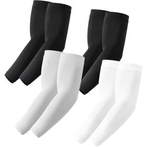 Stelle Arm Sleeves UV Sun Protection Compression Cooling Sleeves UPF 50 for Women Men Sport/Working/Tattoo Cover up(4 Pairs-2 Black+white+grey)
