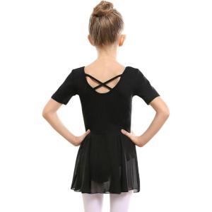 Stelle Ballet Leotards for Girls Dance Leotard with Skirt Toddler Ballet Outfit Criss-Cross Bow Back (Little/Big Kid)(Style 1-black(cross Back))