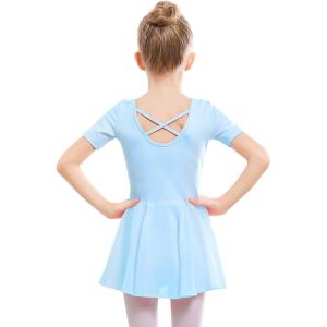 Stelle Ballet Leotards for Girls Dance Leotard with Skirt Toddler Ballet Outfit Criss-Cross Bow Back (Little/Big Kid)(Style 1-blue(cross Back))